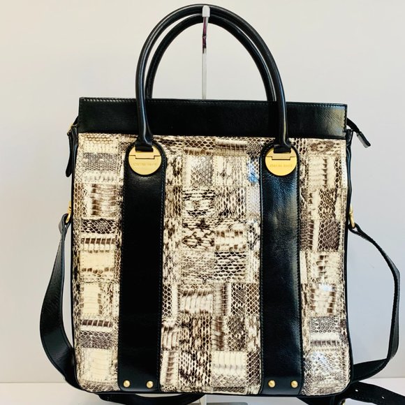 CHARLES DAVID SNAKESKIN AND LEATHER SATCHEL WITH DUST BAG EXOTIC - Picture 2 of 13
